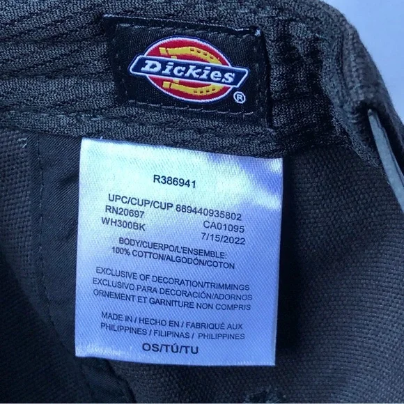 NEW DICKIES Cap Washed Canvas Hat Black Adjustable Snapback One Size Men’s - Picture 7 of 15